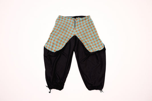 0024 PLAID NYLON BARREL LEG PANT